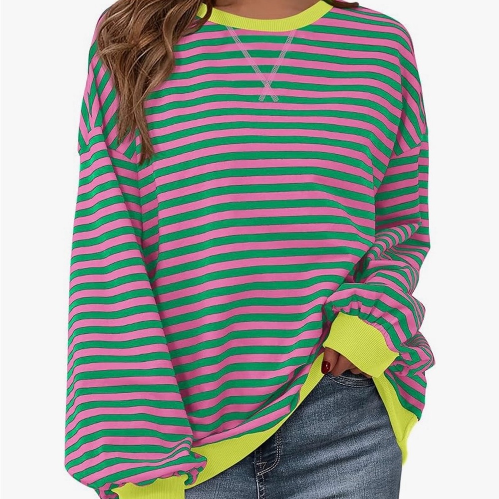 Striped Pink and Green Women's Sweatshirt
